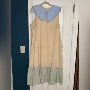 Lisa Says Gah Cream and Green Ruffled Tiered Sundress